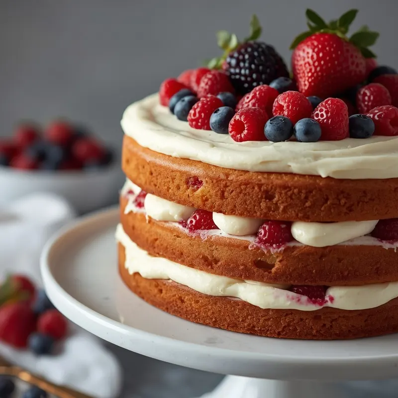 Juicy Mixed Berry Vanilla Layer Cake with Creamy Frosting Juicy Mixed Berry Vanilla Layer Cake with Creamy Frosting