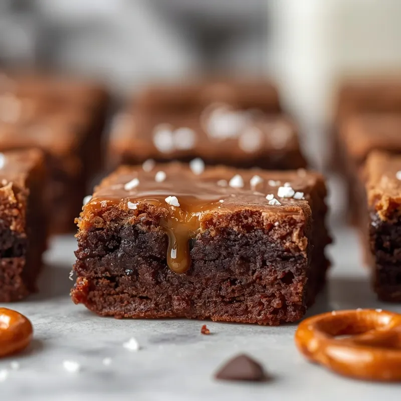 Rich Salted Caramel Pretzel Brownies with Crunchy Pretzel Pieces Rich Salted Caramel Pretzel Brownies with Crunchy Pretzel Pieces