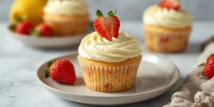 Fresh Strawberry Lemonade Cupcakes with Creamy Frosting