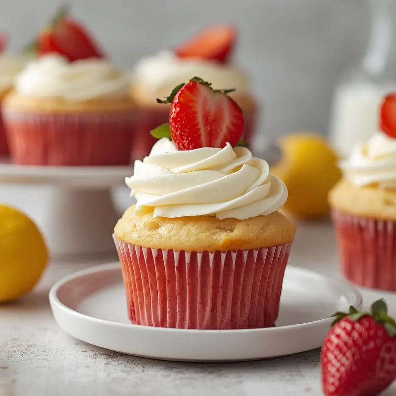 Fresh Strawberry Lemonade Cupcakes with Creamy Frosting Fresh Strawberry Lemonade Cupcakes with Creamy Frosting