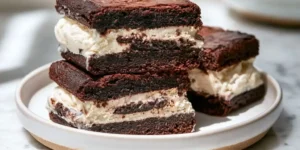 Gooey Brownie Ice Cream Sandwiches with Creamy Filling