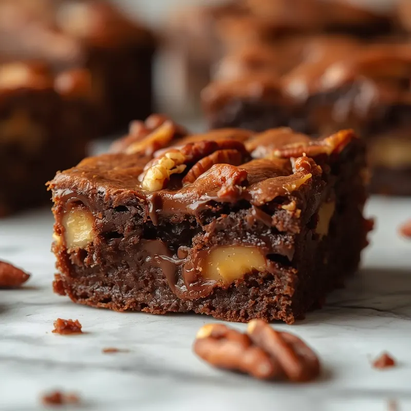 Rich Turtle Brownies with Gooey Caramel