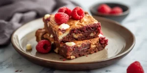 Creamy White Chocolate Raspberry Brownies with Juicy Berries