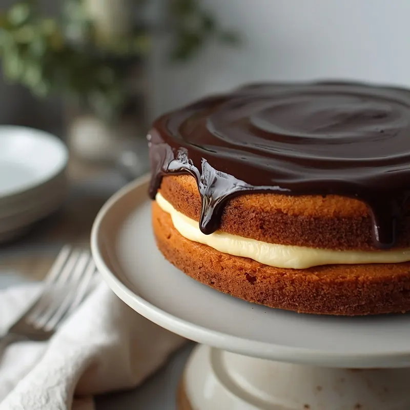 Rich Boston Cream Cake with Smooth Chocolate Ganache